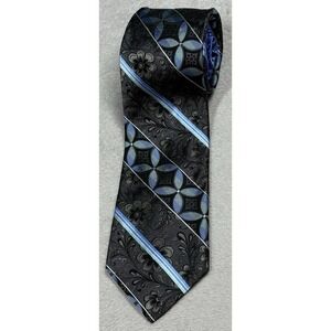 ROBERT GRAHAM made in USA 100% Silk Tie Men's Gray Silver Blue Black Necktie